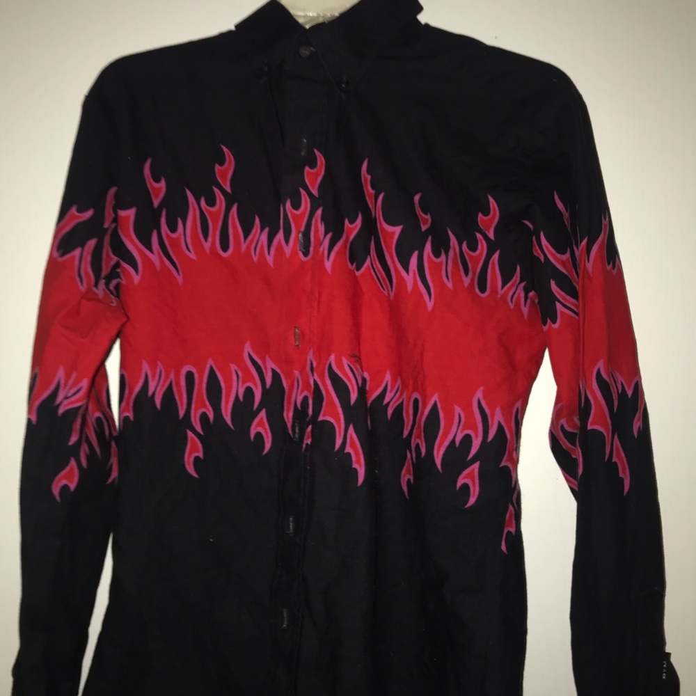 Flame button up shirt, cool look